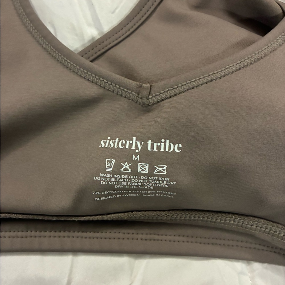 Sisterly Tribe V-Neck Sports Bralette in Taupe size medium - Picture 3 of 3